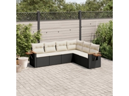 Vidaxl 6 Pcs Conjunto Sofás De Jardim C/ Almofadões Vime Pe Preto