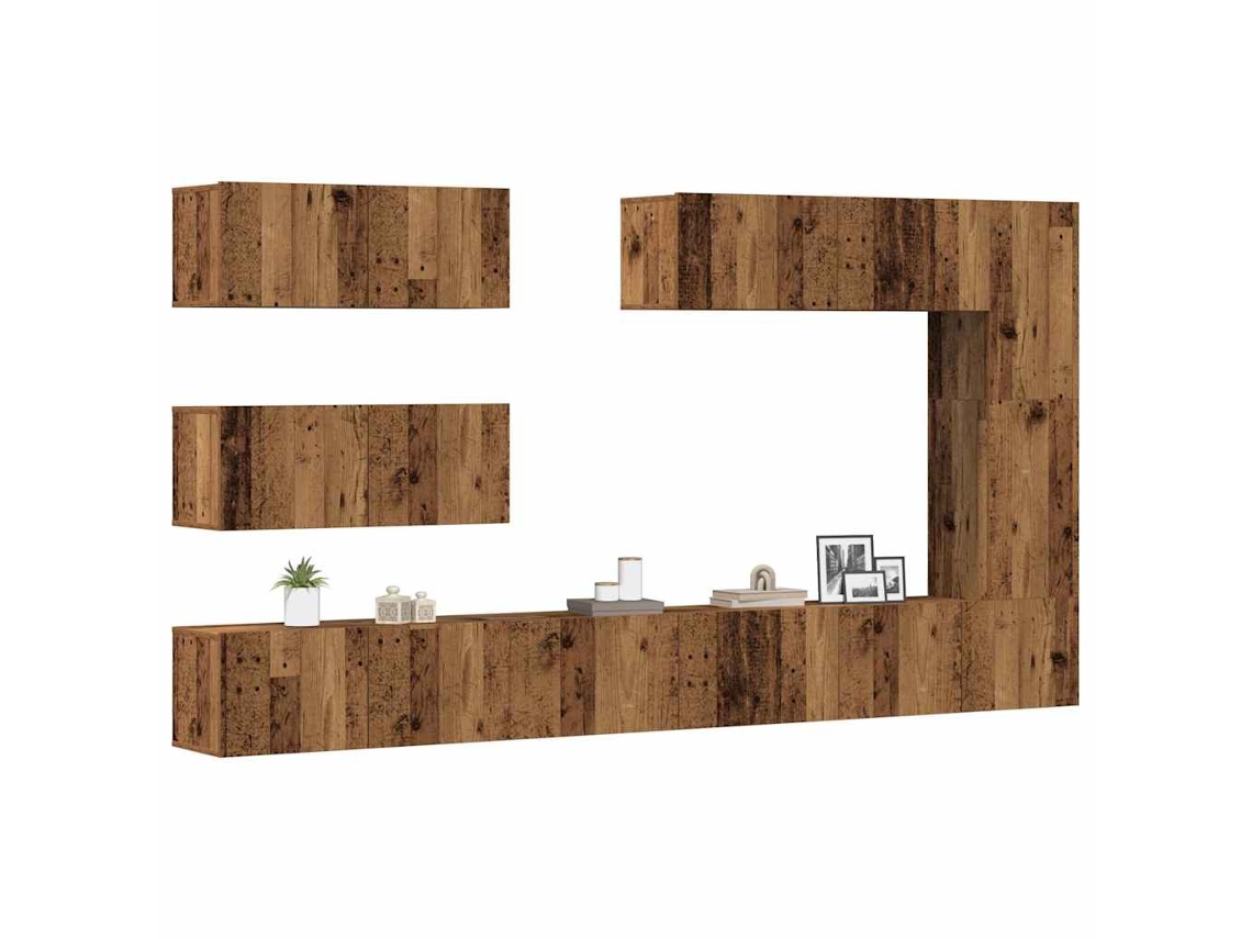 Conjunto De Armário Tv 7 Peças Montado Na Parede Madeira Antiga Dkd Home Decor