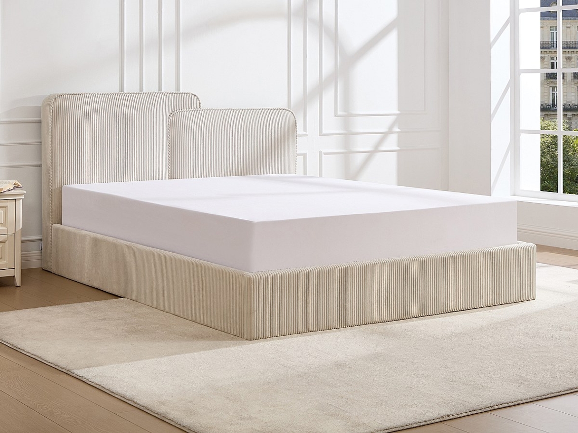 Cama Com Cofre Nayola VENTE-UNIQUE.PT Bege 140 X 190 Cm Com Colchão Com Estrado