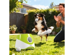 Lançador Automático De Bolas Para Pets, Acompanha 3 Bolas Etpu, Com 3 Ajustes De Alcance: 6, 10 E 14 Metros, Uso Interno E Externo, Na Cor Verde