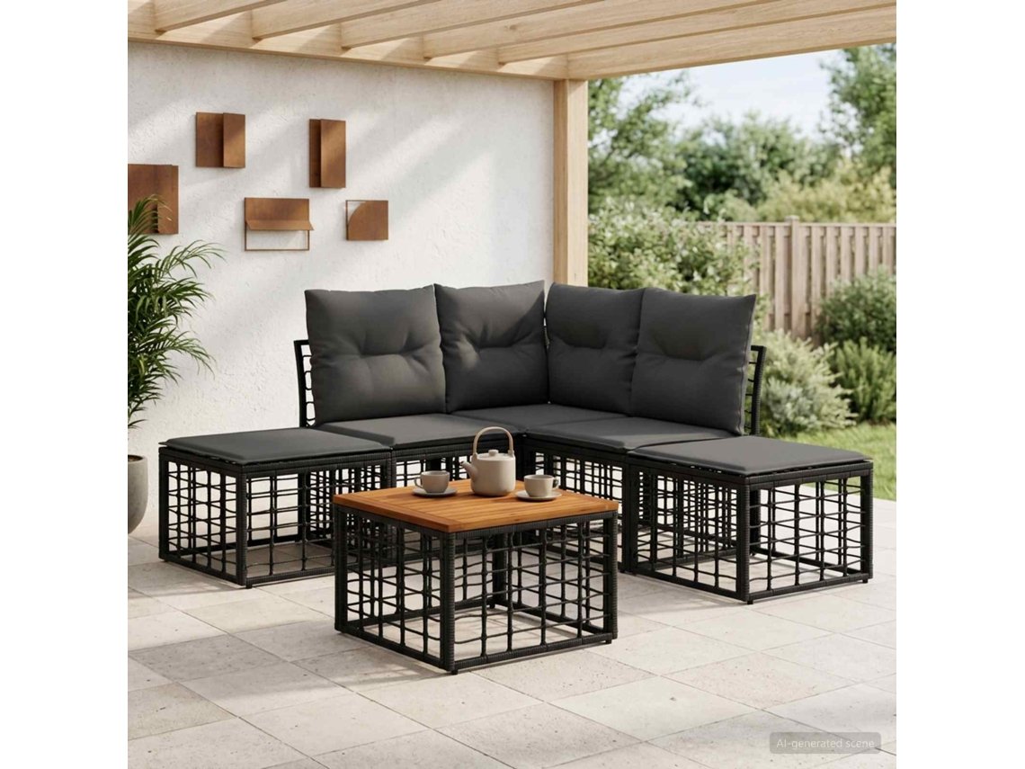 Vidaxl Conjunto De Sofás Para Exterior 6 Pcs Preto E Cinza Escuro