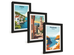 Composição De Quadros Paisagens Pitorescas Retrô Espelharte (3 Peças 20x30 Cm)