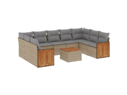 Conjunto de 10 Sofás para Jardim com Almofadões Vime Pe Bege MAISON EXCLUSIVE
