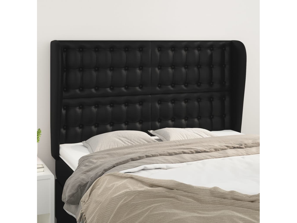 Vidaxl Cabeceira De Cama C/ Abas Couro Artif. 147x23x118/128 Cm Preto