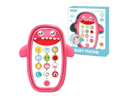 Telefone Educativo Inteligente Para Crianças Formato Tubarão, Rosa, Jogo Toco O Rato Capa Molar Sfushos