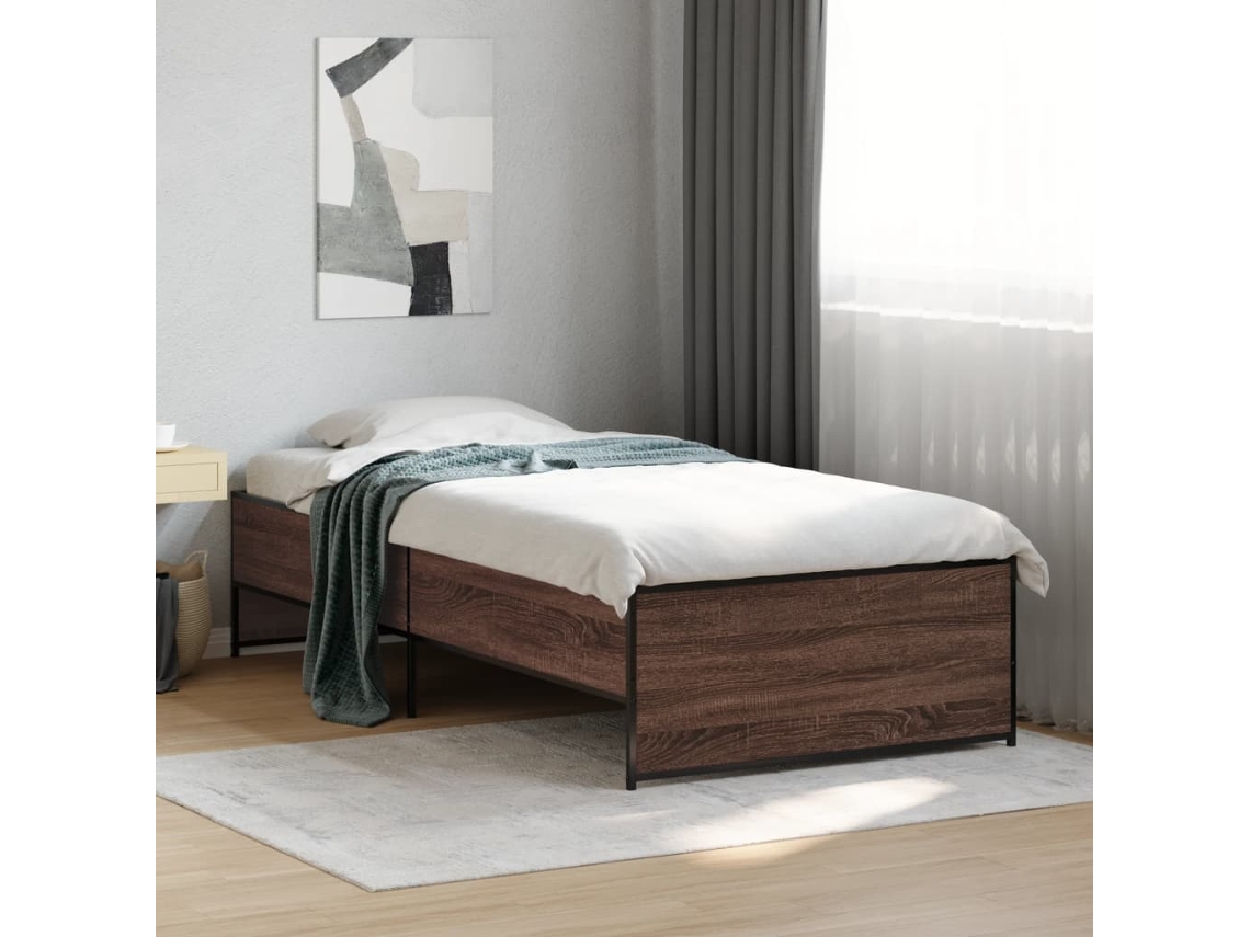 Estrutura De Cama Derivados De Madeira/metal Carvalho Castanho