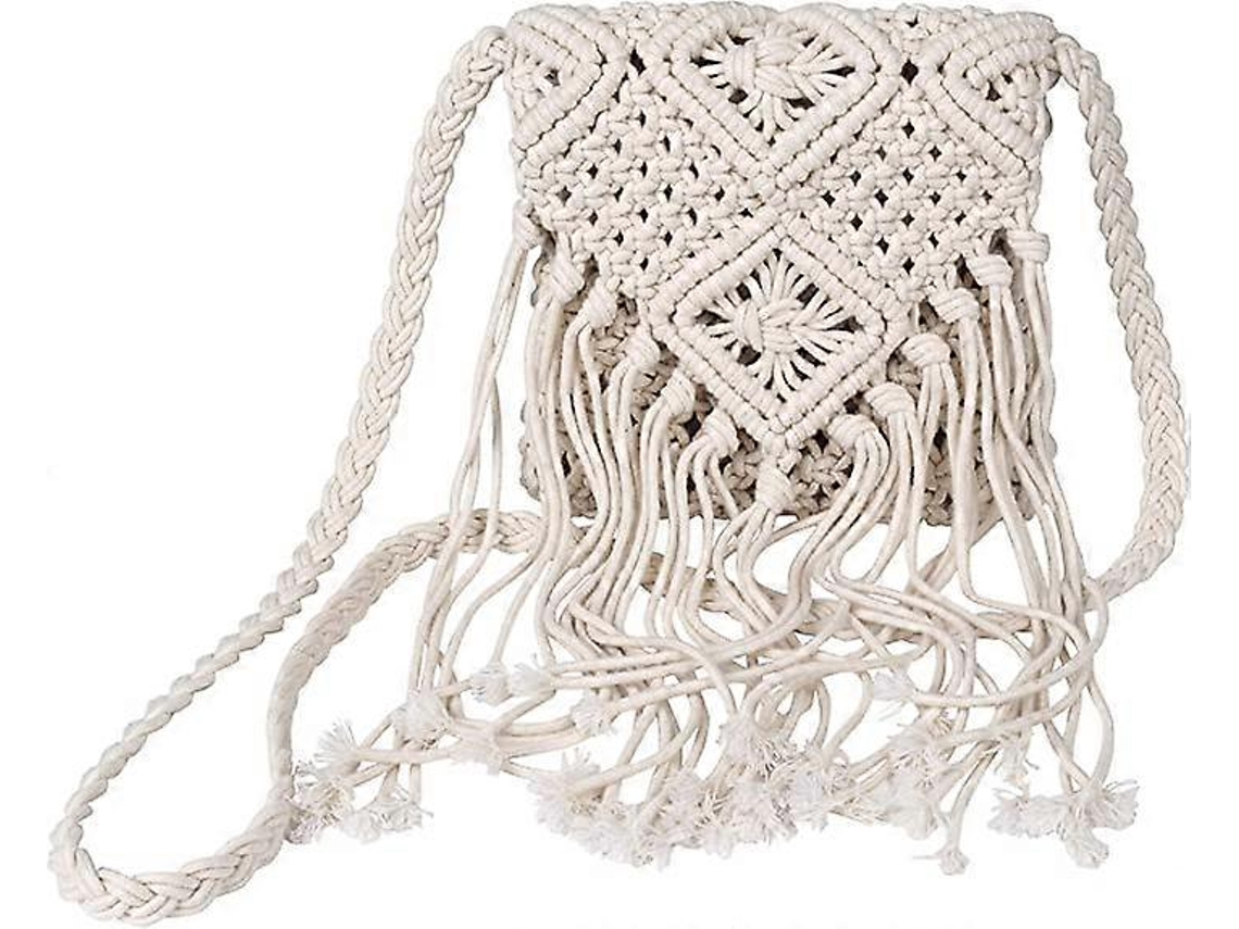 Bolsa cruzada de crochet de algodón con borla, estilo bohemio, mini, para playa y viaje | S/MARCA