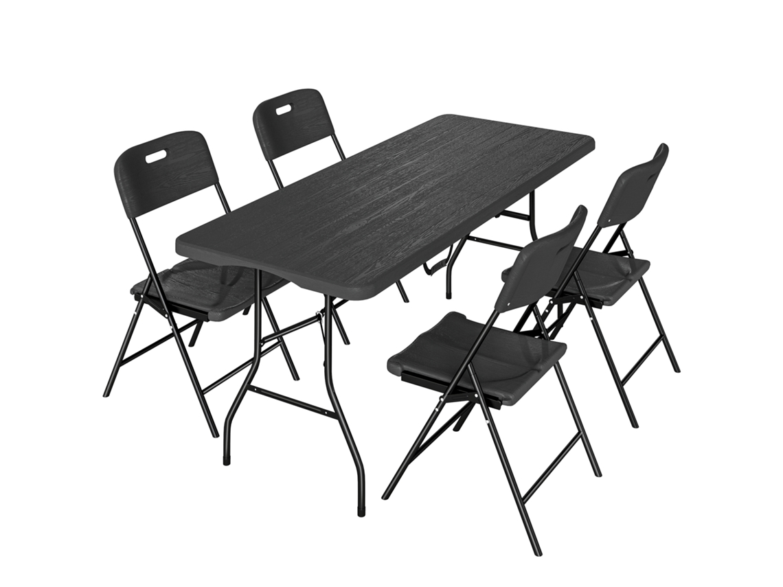Conjunto De Campismo Dobrável De 5 Peças Mesa De Com Cadeiras Tampo Impermeável Hdpe E Estrutura Metálica