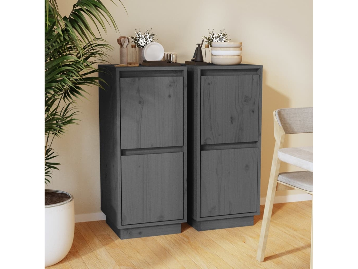 Vidaxl Aparadores 2 Pcs 31,5x34x75 Cm Madeira De Pinho Maciça Cinza
