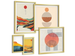 Conjunto De Pinturas Flores, Mármore Branco E Preto Moldura Dourada Quadros Para A Sala De Estar Espelharte (conjunto De 5 Imagens)