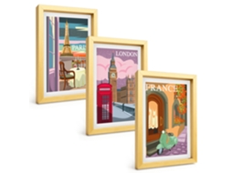 Conjunto De Pinturasvistas Retrô De Paris E Londres Moldura Dourada Quadros Para A Sala De Estar Espelharte (3 Peças 20x30 Cm)