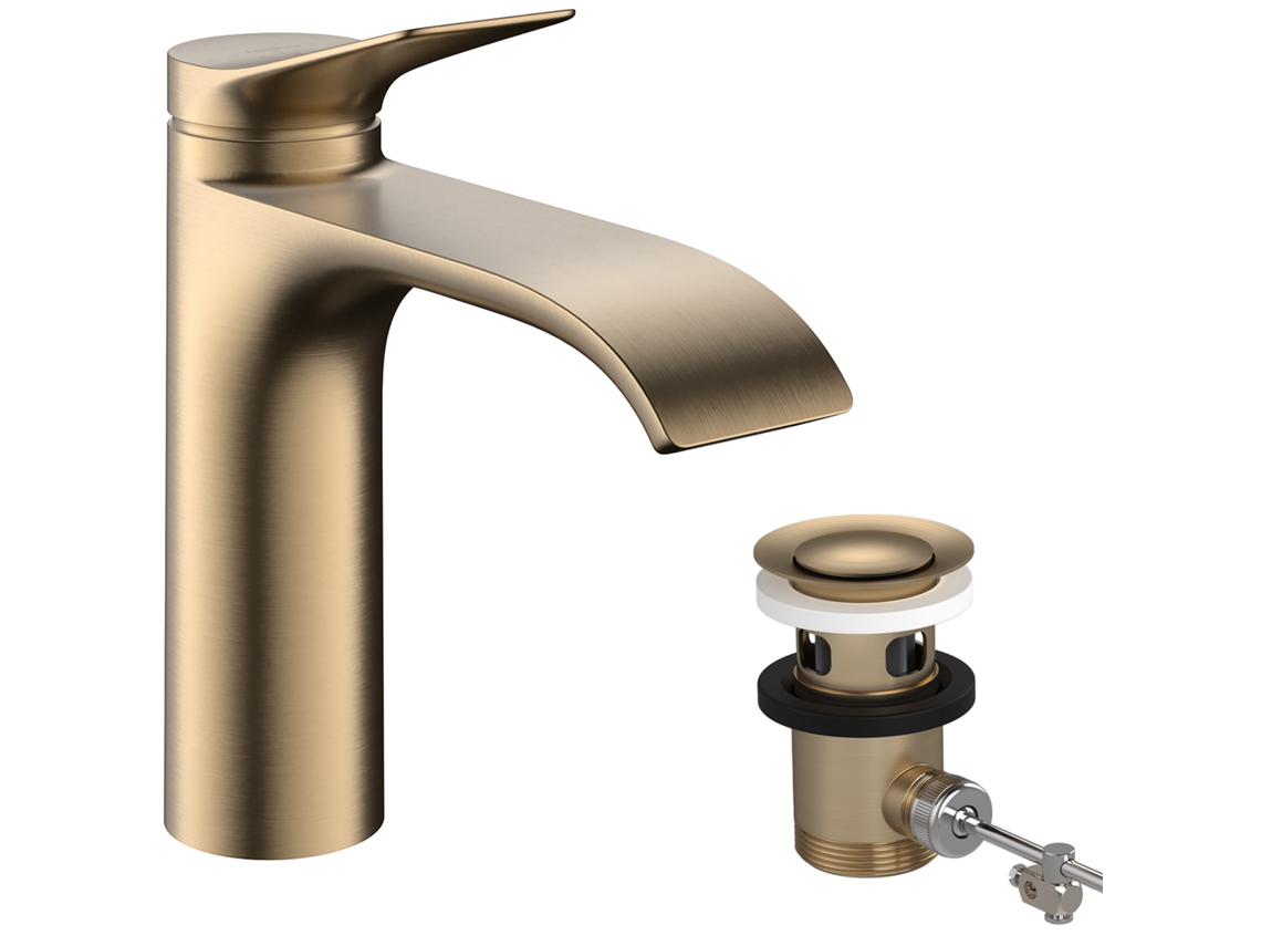 Hansgrohe Vivenis Misturadora Monocomando De Lavatório 110 Com Descarga De Emergência, Projeção 146mm, Coolstart, 75023140, Cor: Bronze Polido