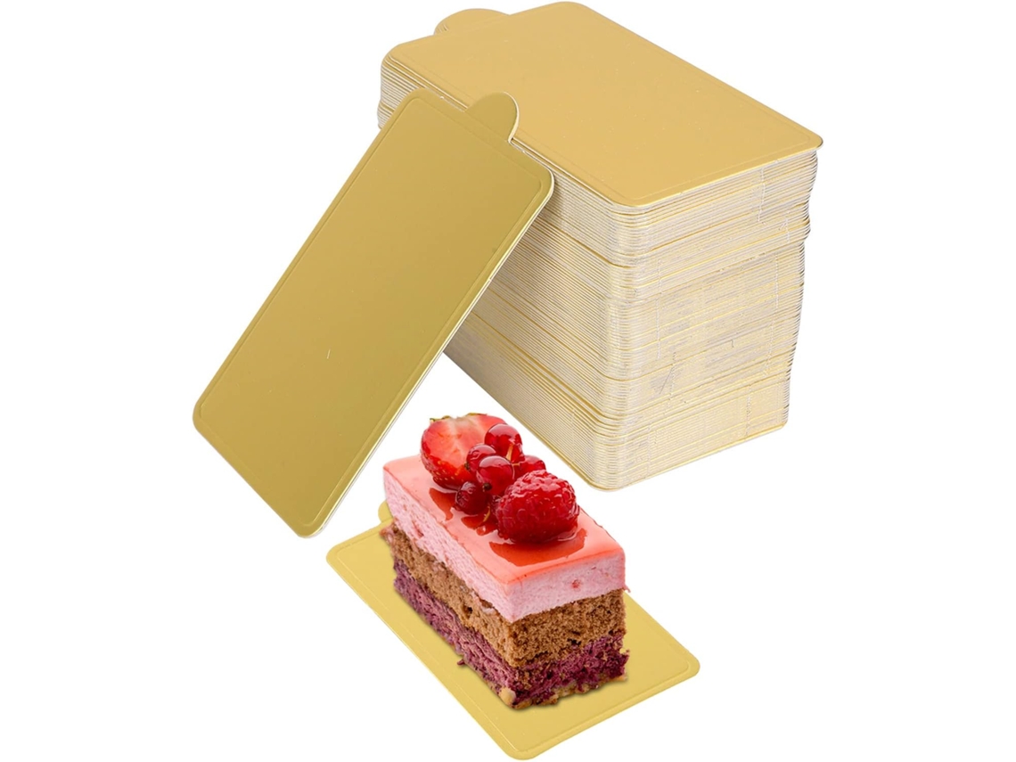 100 Pratos Para Bolo, Retangulares Dourados Bolo Mousse Feitos De Papelão