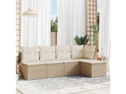 Conjunto de 5 Sofás para Jardim com Almofadas Vime Pe Bege Dkd Home Decor