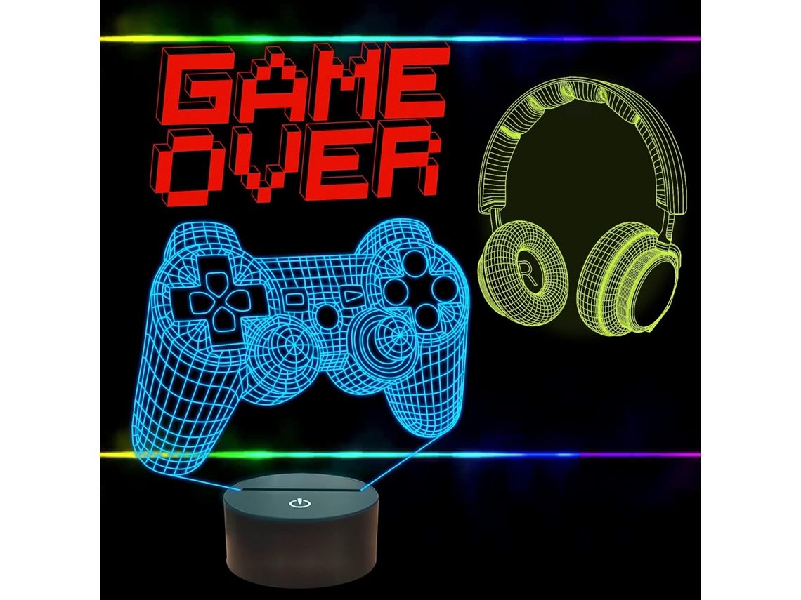 Lâmpada Pixel Game Over com Ilusão de Gamepad, Luz Noturna 3d BRILVIBERA (3 Peças)