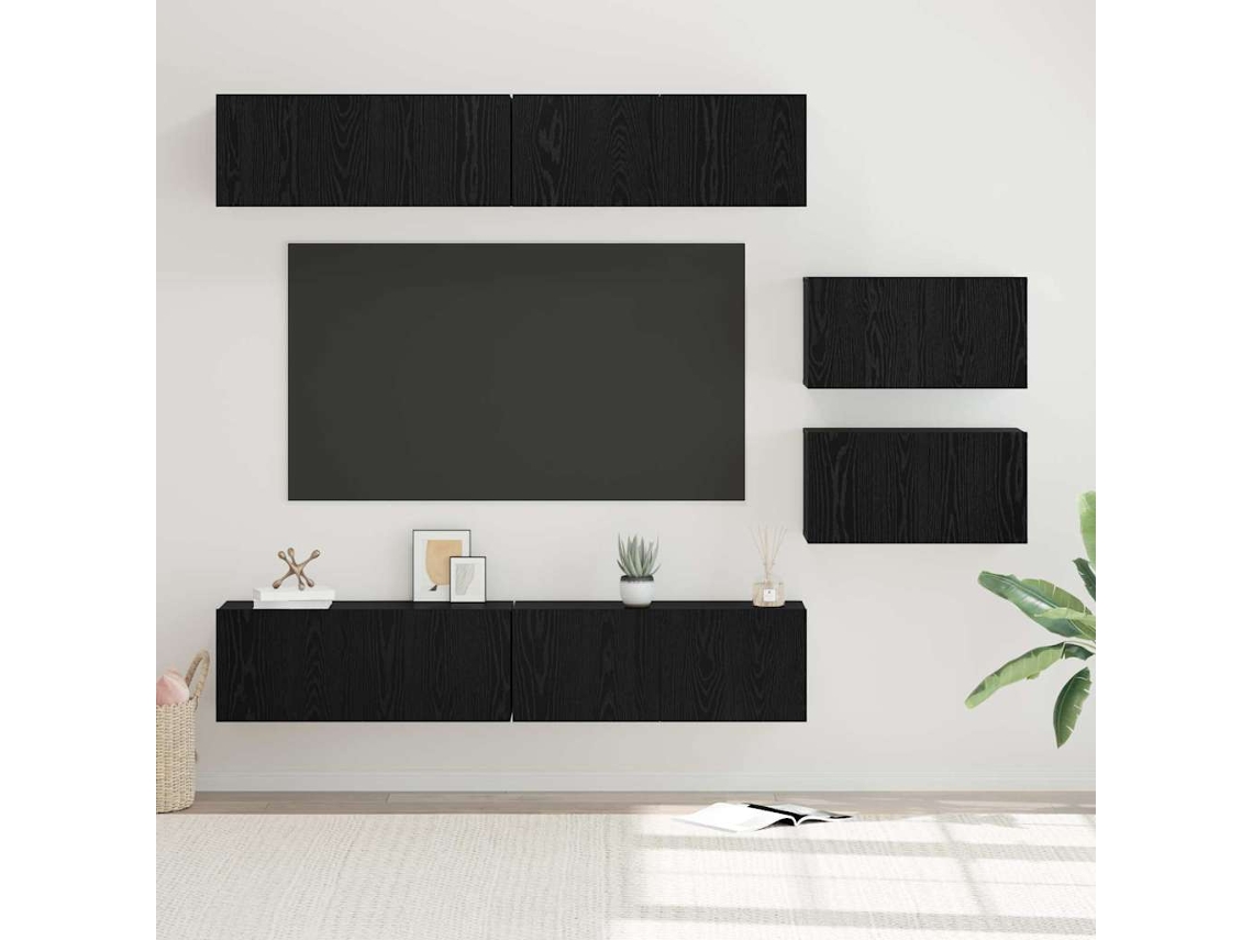 Vidaxl Conjunto De Móvel De Tv 6 Pcs Carvalho Preto Madeira Processada