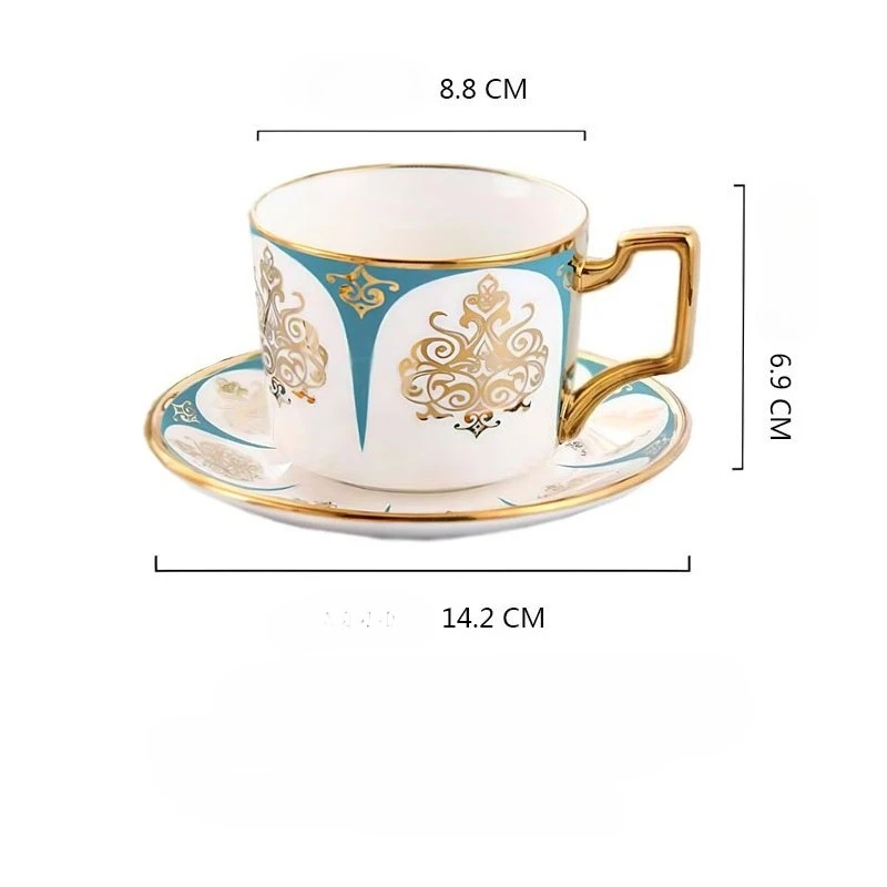 Xícara de Café de Cerâmica Criativa em Estilo Cortesão Europeu com Borda Dourada e Pires, Perfeita para o Chá da Tarde. MDUG (verde 230ml)