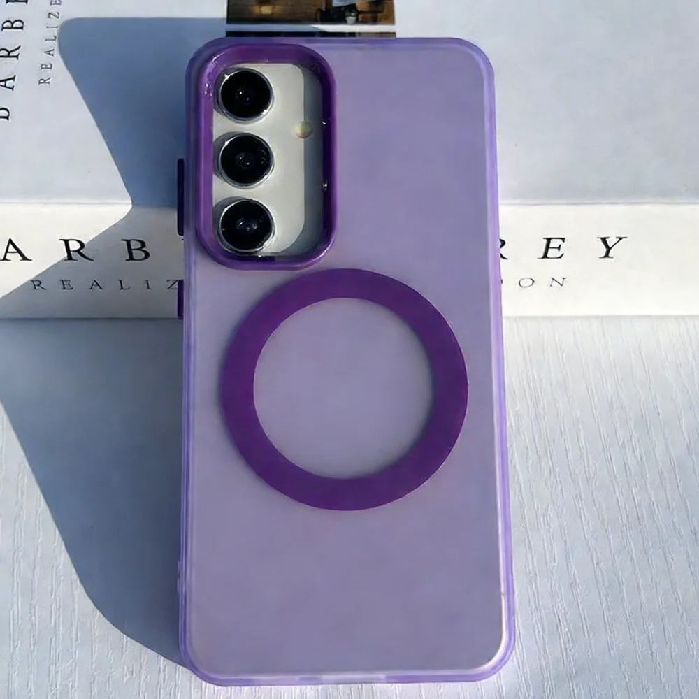 Capa Protetora Magnética Magsafe (roxa Para Galaxy S25 Ultra), Versão Transparente Luxuosa Em Cores Vibrantes.