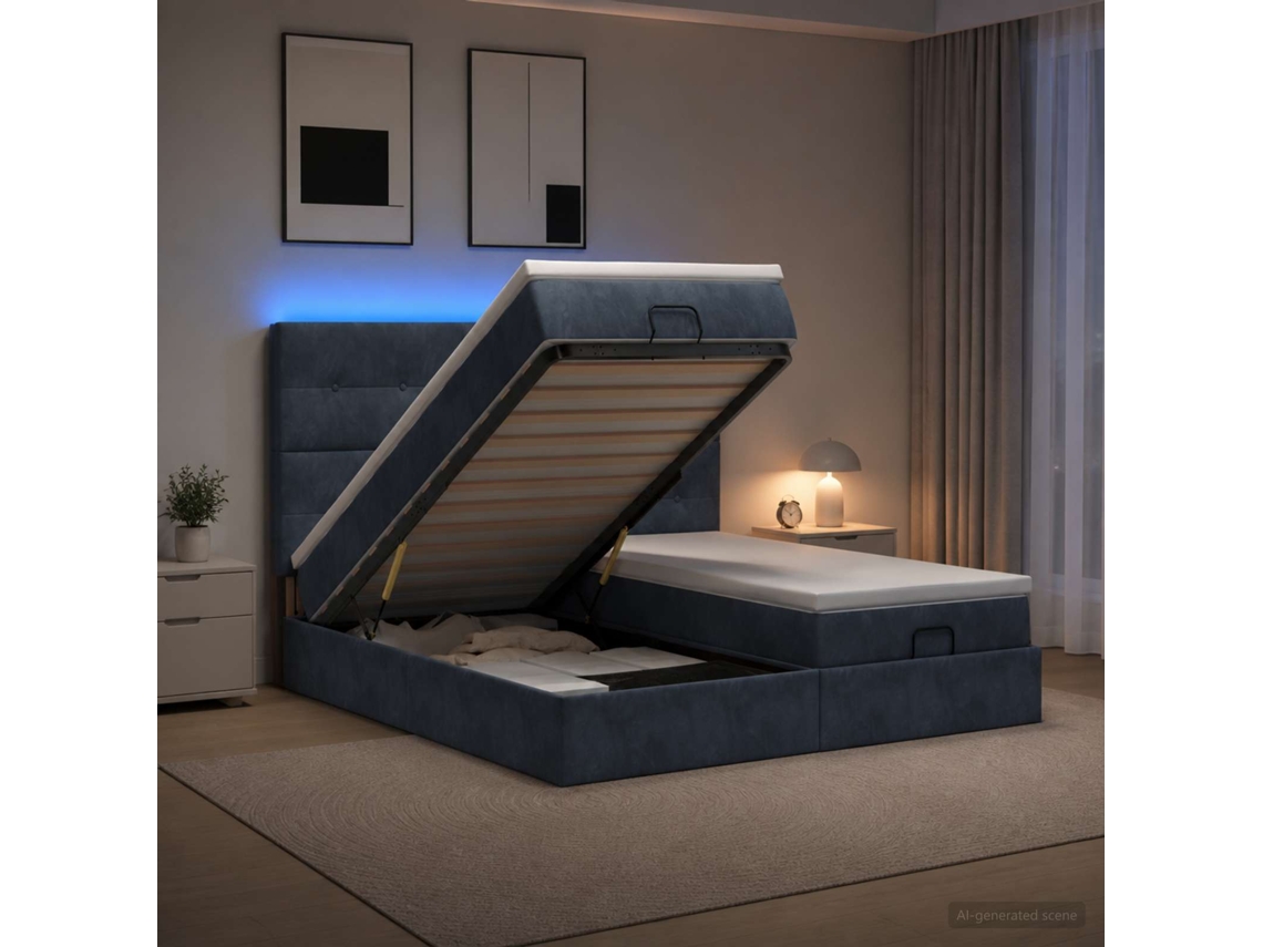 Vidaxl Cama Ottoman Com Colchão E Led Cinzento-escuro 160 X 200 Cm