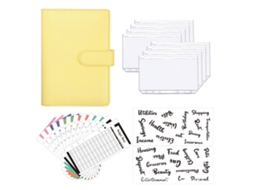 Pasta Tamanho A6 com 6 Furos, Bolsos, Zíper e Envelope Amarelo para Planejamento de Orçamento e Anotações. Ideal para Guardar Dinheiro BRILVIBERA
