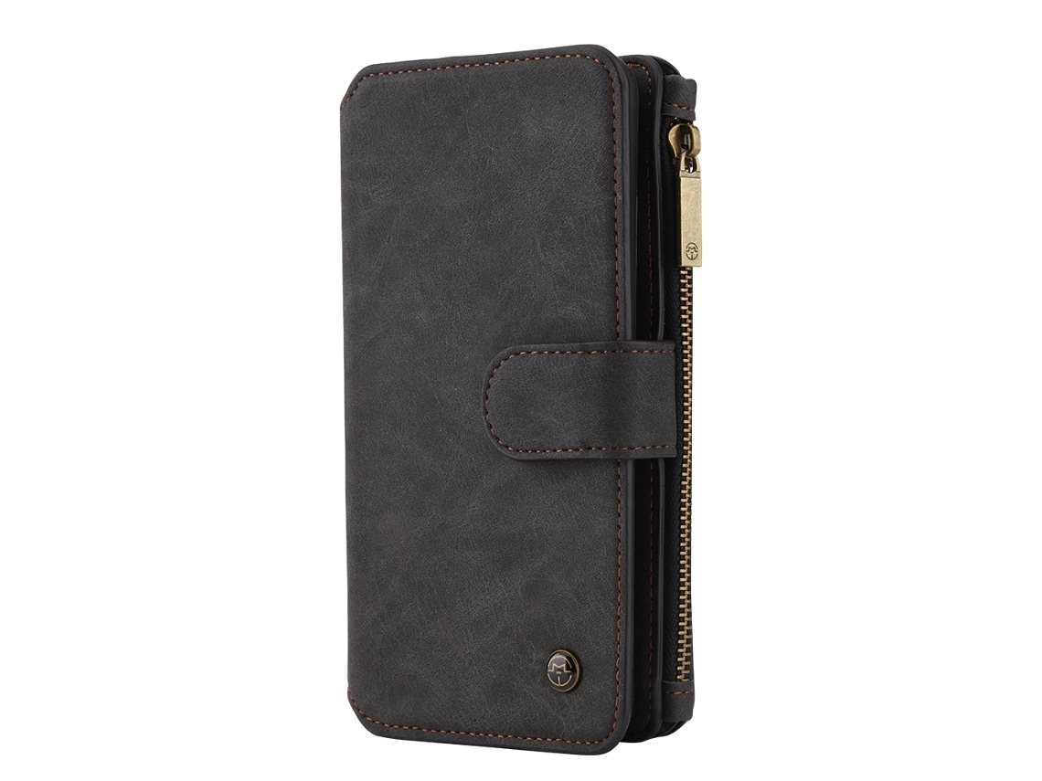 Capa de Telefone Samsung Galaxy S8plus de Couro de Duas Camadas Preta Protetora EOOCOO (estilo Carteira com Gaiolas para Cartões)