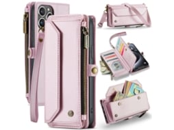 Capa De Couro Multifuncional Para Celular Com Zíper E Aba.rosa - Iphone 16 E