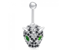 Anel De Umbigo Com Zircão E Aço Inoxidável Design Cabeça De Leopardo