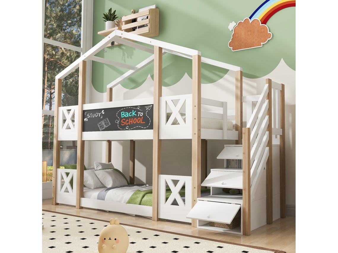 Cama De Andar 90x200cm Berço Casa De Árvore Escada Estante Anti-queda
