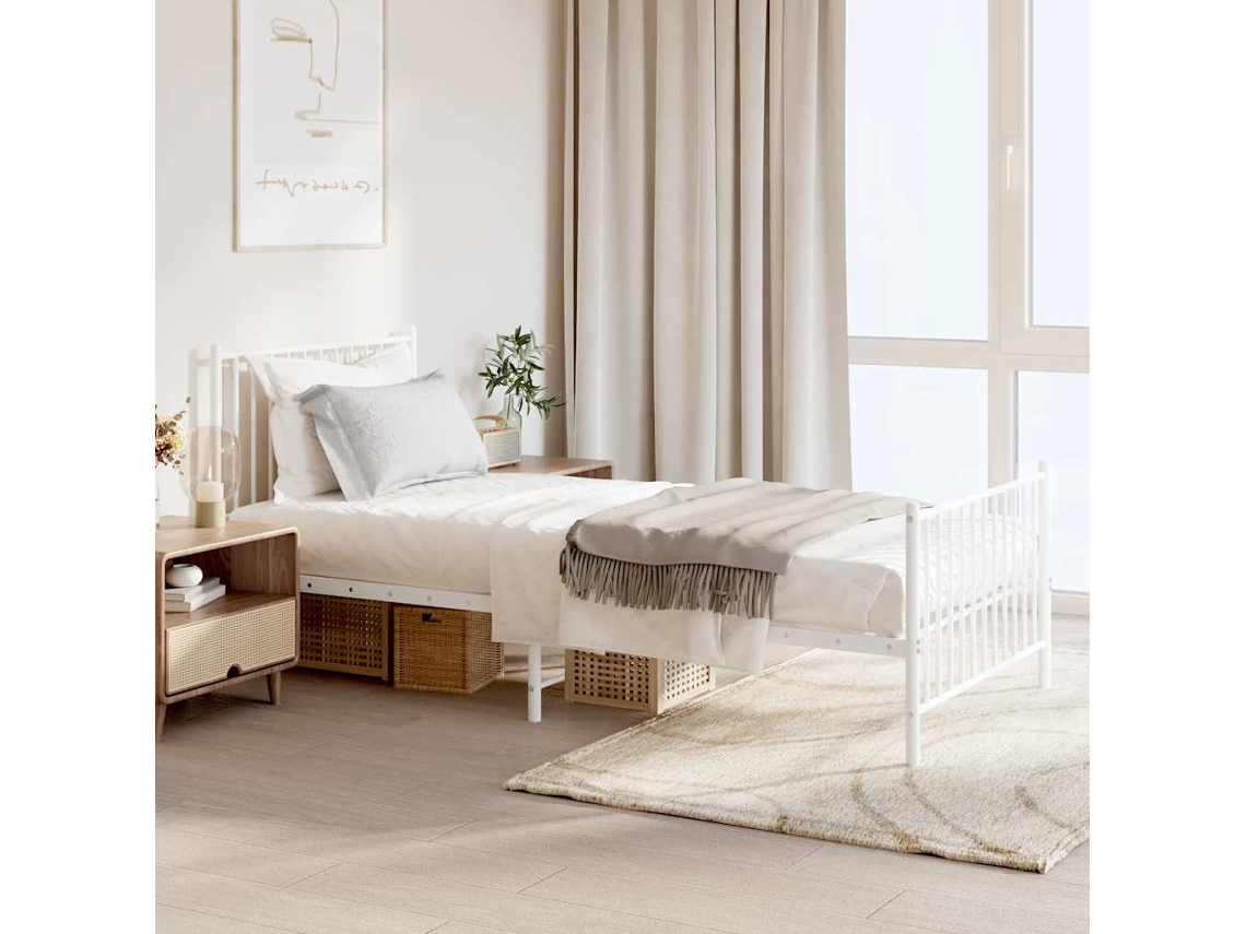 Vidaxl Estrutura De Cama Com Cabeceira E Pés 90x200 Cm Metal Branco