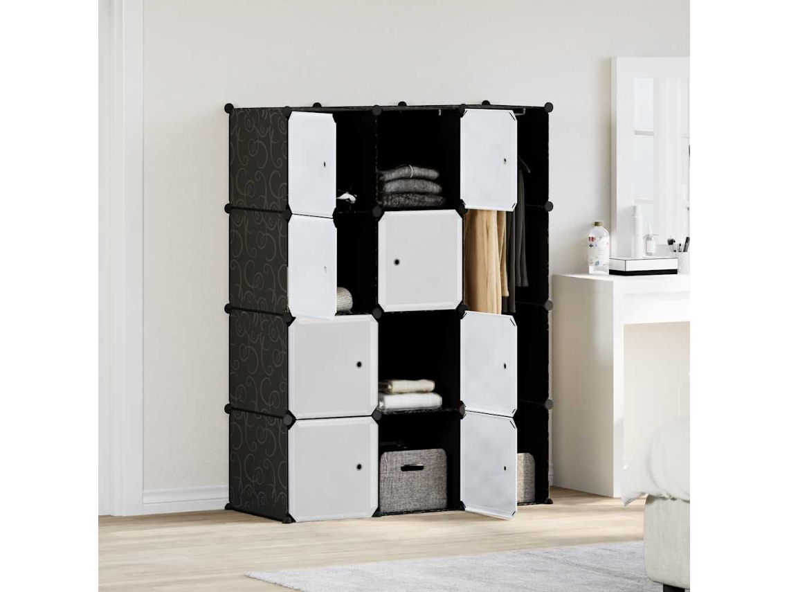 Vidaxl Armário Plástico Modular 9 Gavetas 109x36,5x143 Cm Preto Branco