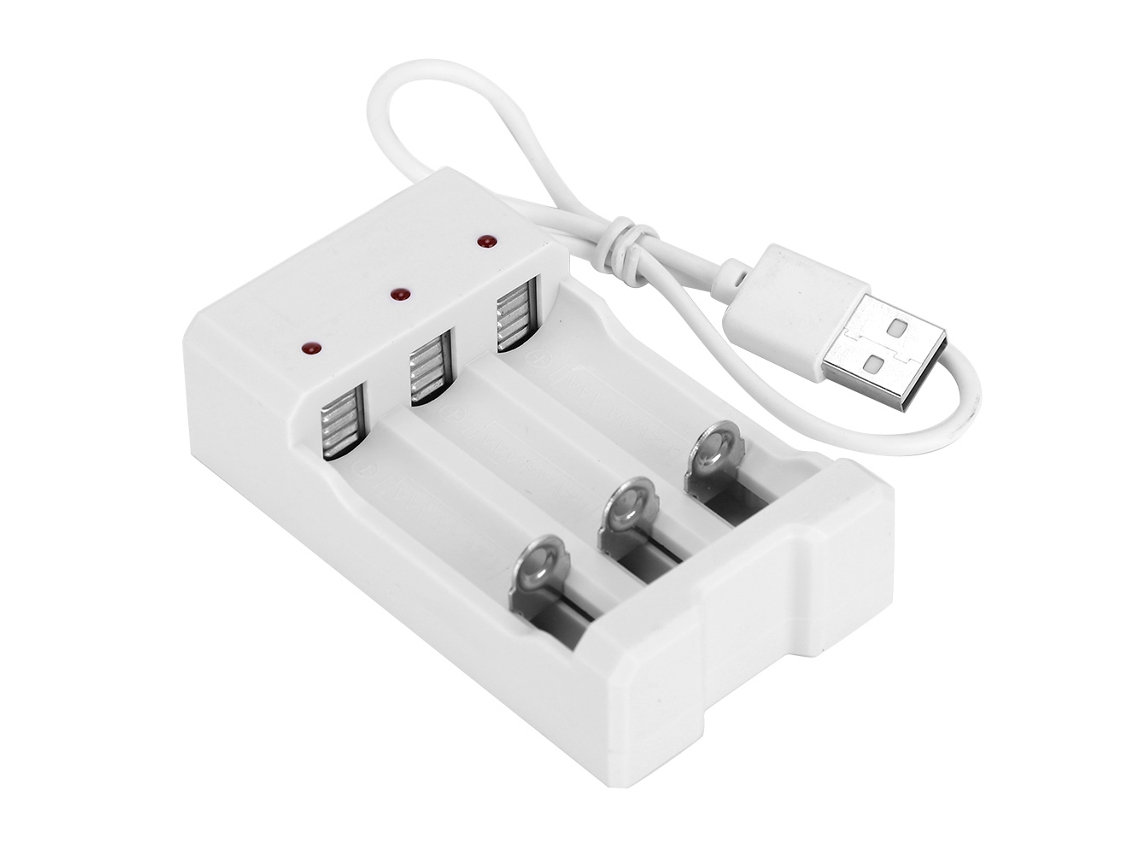 Carregador Mali de baterias AA/AAA com 3 slots USB, A03, branco, ecológico, resistente a altas temperaturas