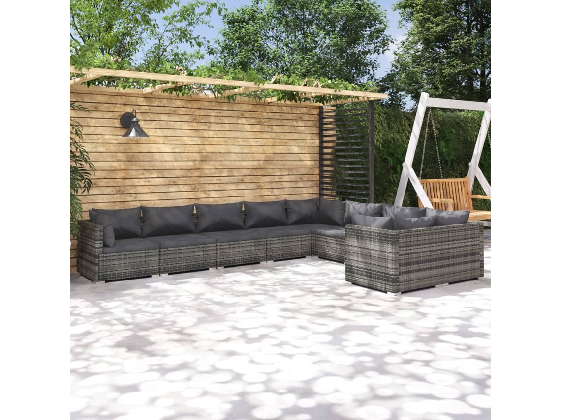 Pcs Conjunto Lounge De Jardim C/ Almofadões Vime Pe Cinza Dkd Home Decor