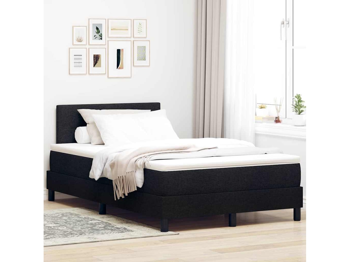 Vidaxl Cama Box Com Cabeceira Manual Preto 120 X 190 Cm Tecido
