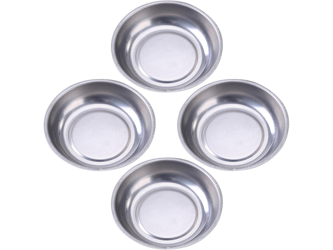 Conjunto de 4 Bandejas Magnéticas de Aço Inoxidável de 7,6 Cm, Redondas e Antiderrapantes, para Moedas. SFUSHOS