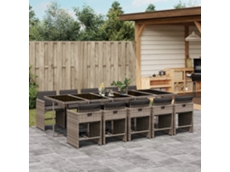 Vidaxl 11 Pcs Conjunto Jantar P/ Jardim C/ Almofadões Vime Pe Cinzento