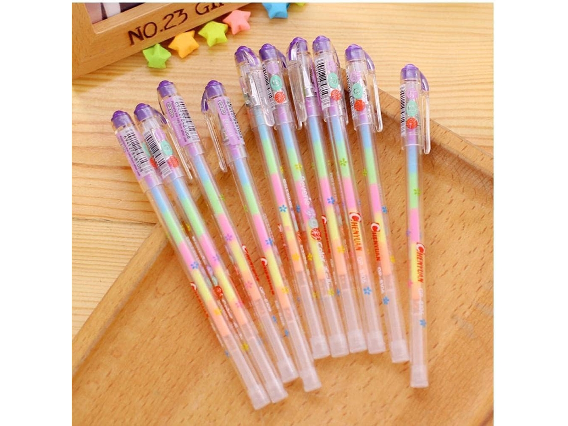 Conjunto De 10 Canetas Gel Coloridas 6 Em 1 Com Estampas Do Arco-íris,