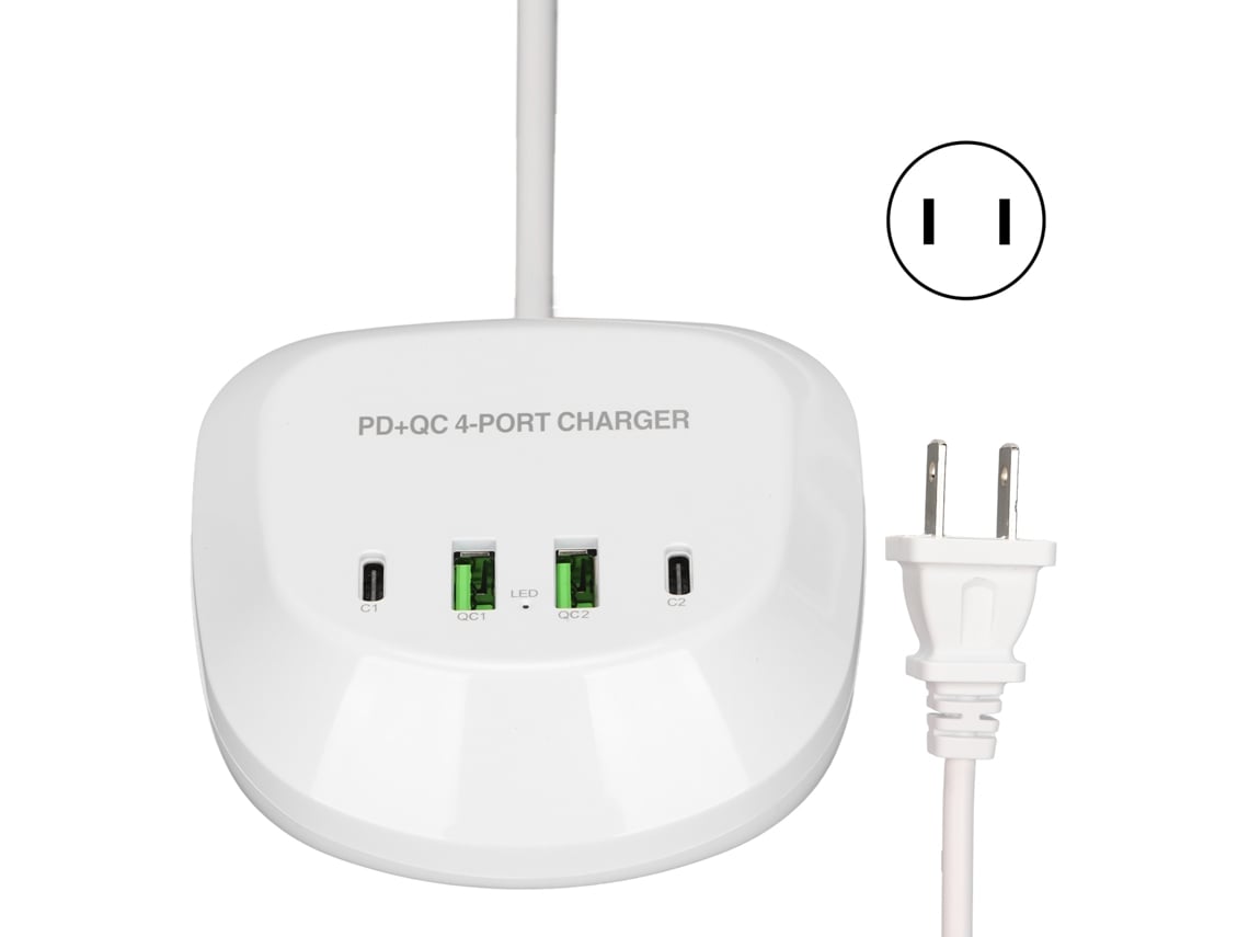 Estação de Carregamento Usb T3p+ 4 Portas com 2 Type C e 2 Qc3.0 para Celulares e Tablets