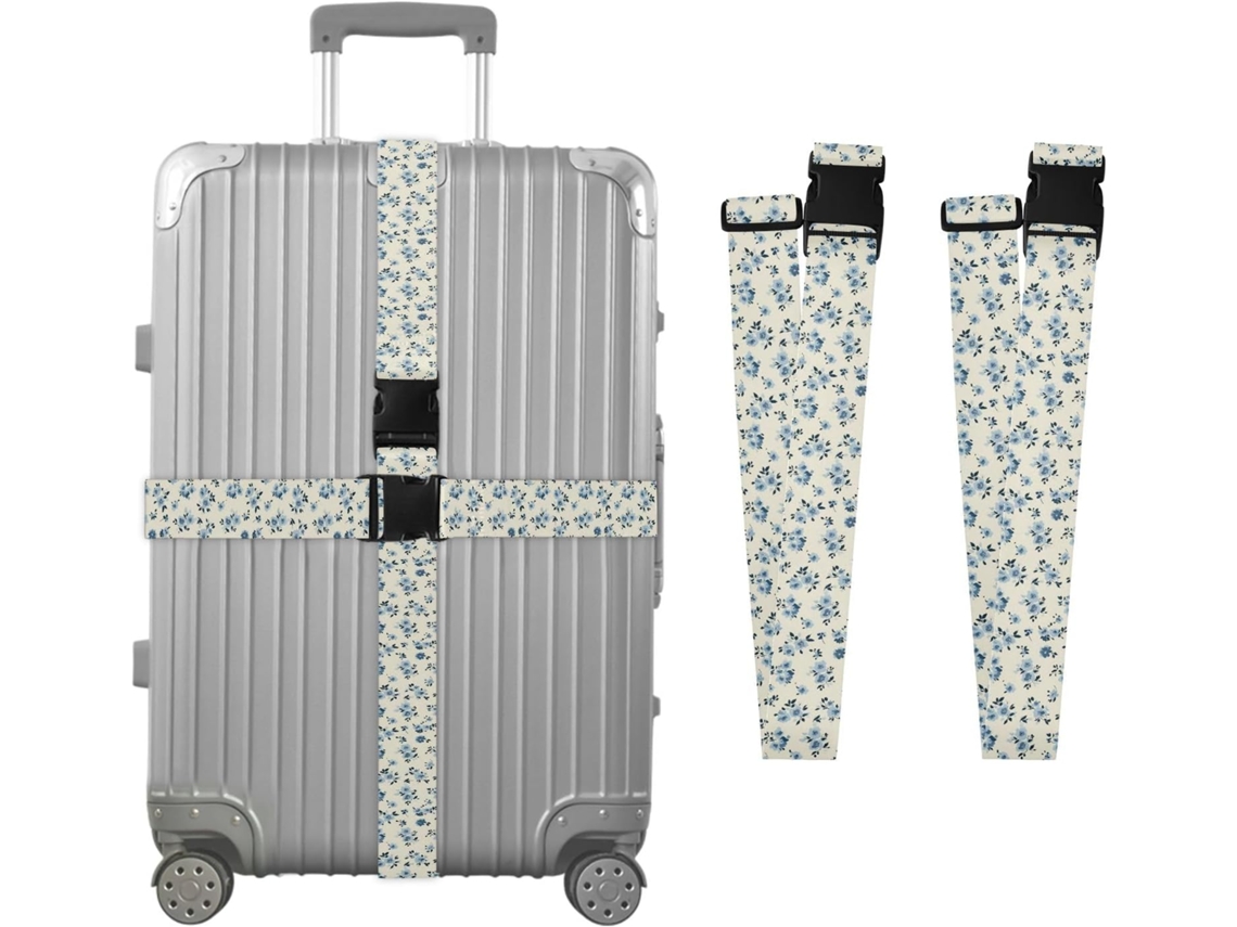 Conjunto De 2 Cintas Para Bagagem Com Estampa Floral Azul Claro E Marinho, Ideais Para Malas De Viagem, Acessórios Para