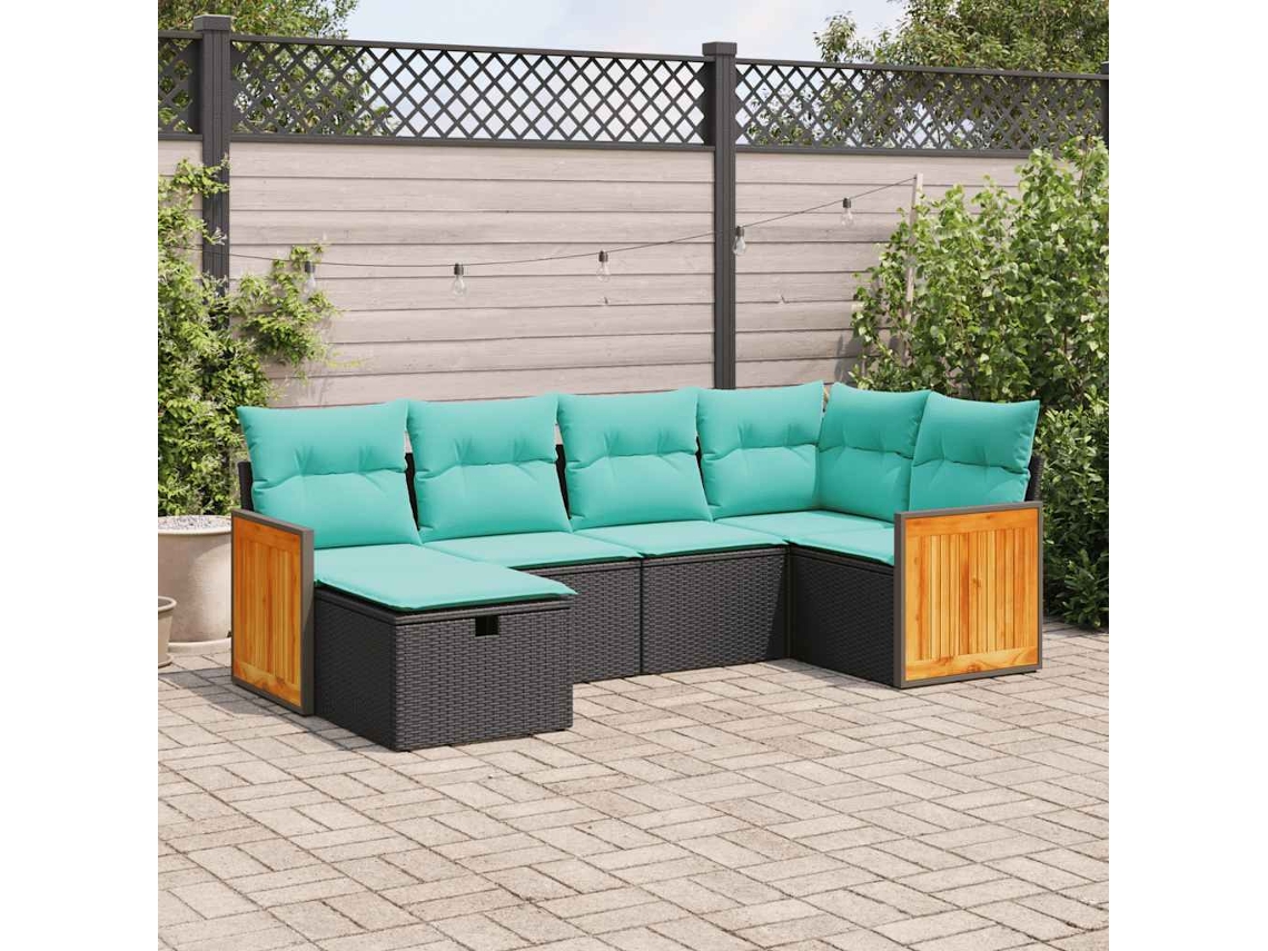 Vidaxl 6 Pcs Conjunto Sofás De Jardim C/ Almofadões Vime Pe Preto