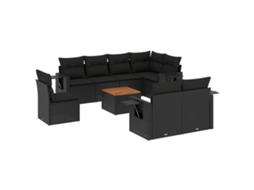 Maison Exclusive - 9 Pcs Conjunto De Sofás P/ Jardim C/ Almofadões Vime Pe Preto
