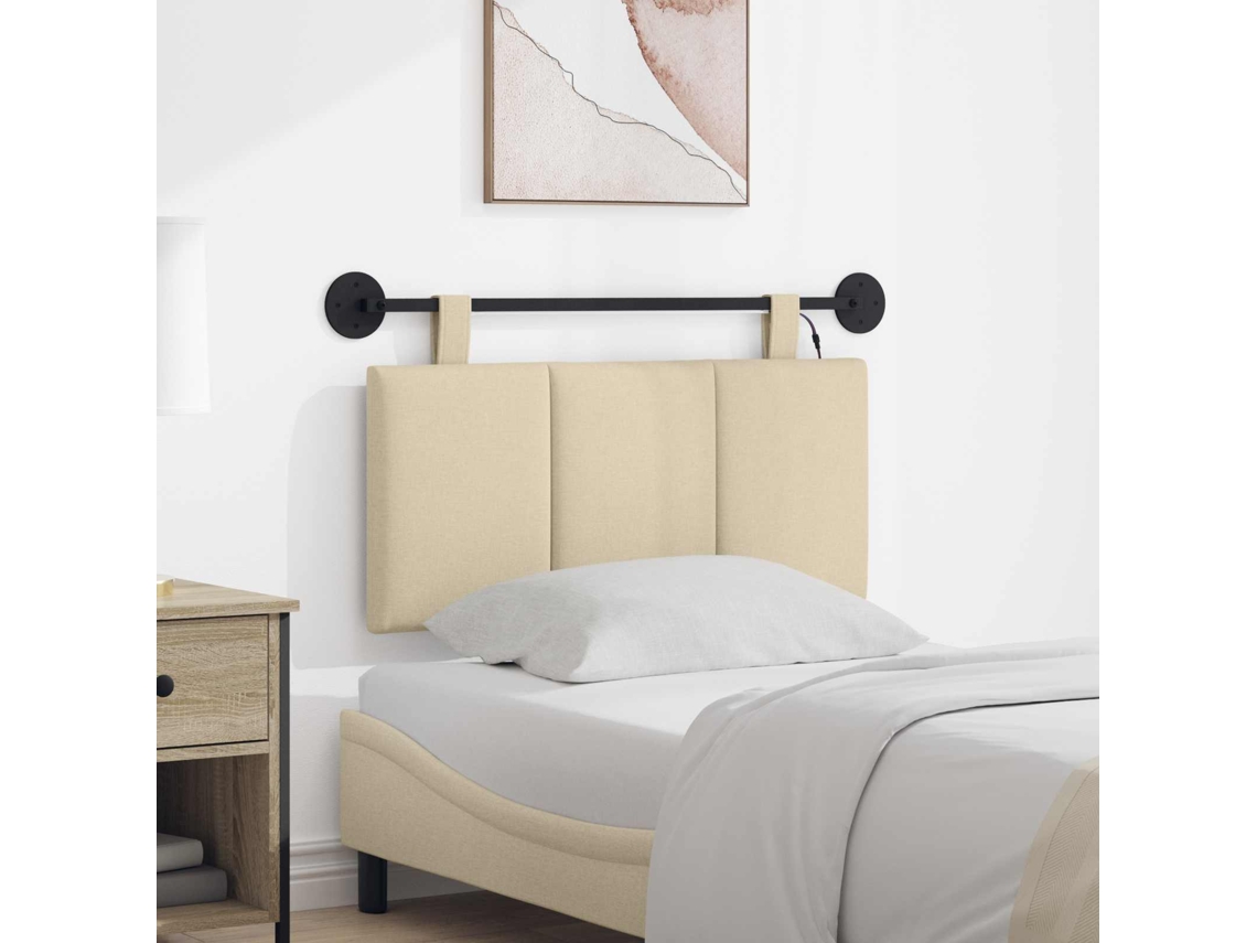 Vidaxl Cabeceira Suspensa Com Luz Led Creme Tecido