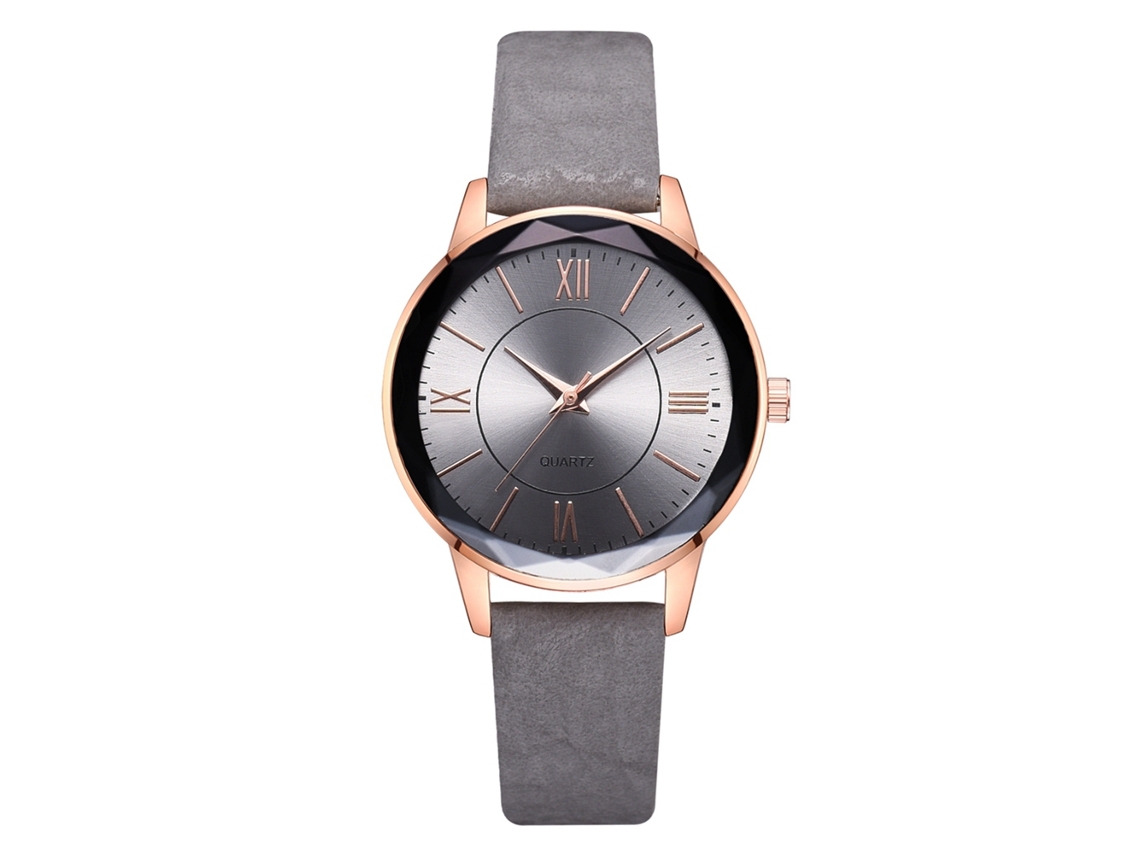 Relógio de Pulso Feminino Casual de Quartzo com Pulseira de Pu Cinza