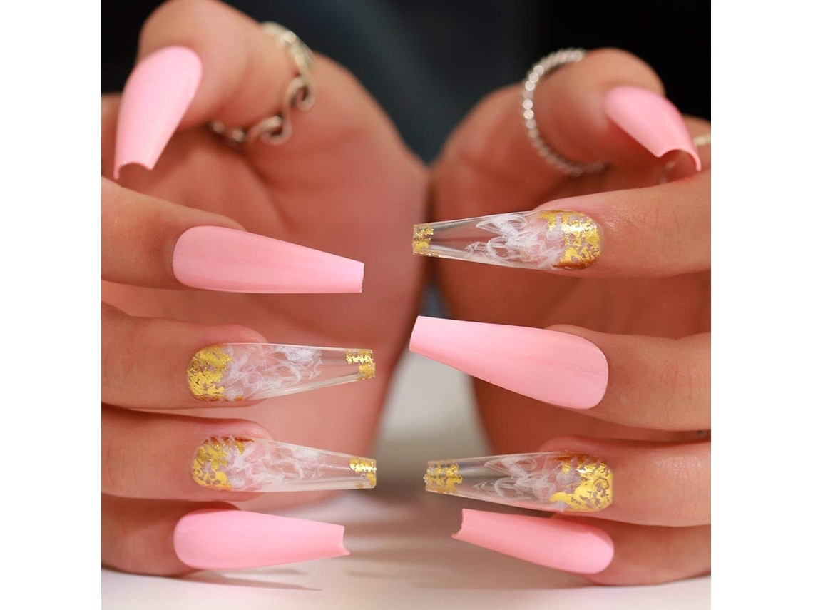 Unhas Postiças Padrão Brilhante Caixão Prensado Extra Longo Nas Unhas Com Bailarina Acrílico Unhas Postiças Super Longas 24 Unidades*