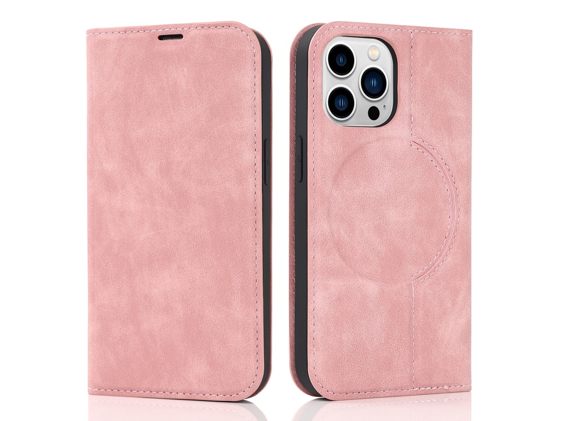 Capa Para Iphone 15 Pro Max Pele Sintética Anti-choque Magnética Rosa