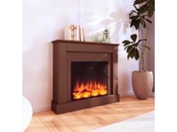 Lareira Elétrica MPC Camillo Marrone, 60 cm, Madeira Marrom, 750 W/1500 W, Efeito de Chama LED Realista, Termostato Automático, Controle Remoto Incluso