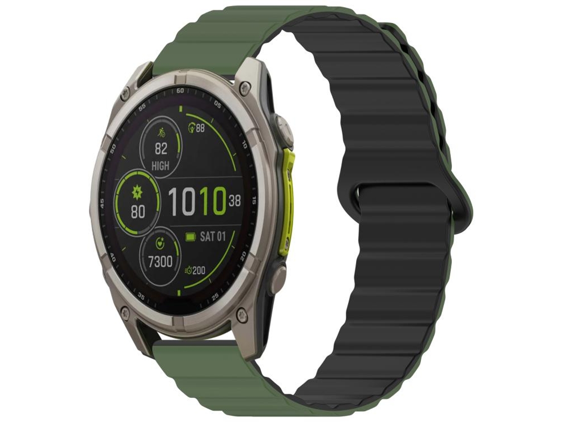 Bracelete Para Garmin Fenix 8 / 7x / 6x / 5x (22mm) - Silicone Magnético Brilhante Verde-exército E Preto