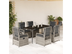 Vidaxl 7 Pcs Conjunto De Jantar P/ Jardim C/ Almofadões Vime Pe Cinza