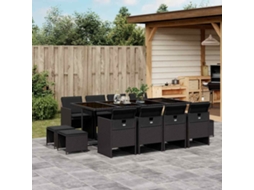 13 Pcs Conjunto De Jantar P/jardim Com Almofadões Vime Pe Preto Dkd Home Decor