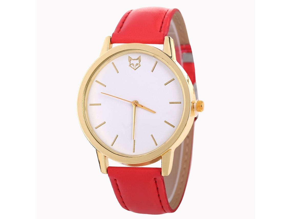 Relógio de pulso feminino Zhoulianfa, moderno, casual, em couro PU, com mecanismo de quartzo (vermelho)