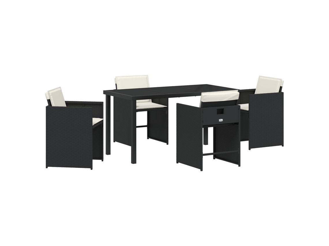 Conjunto 5 De Jantar De Jardim Vidaxl Com Almofadas Preto Vime Pe